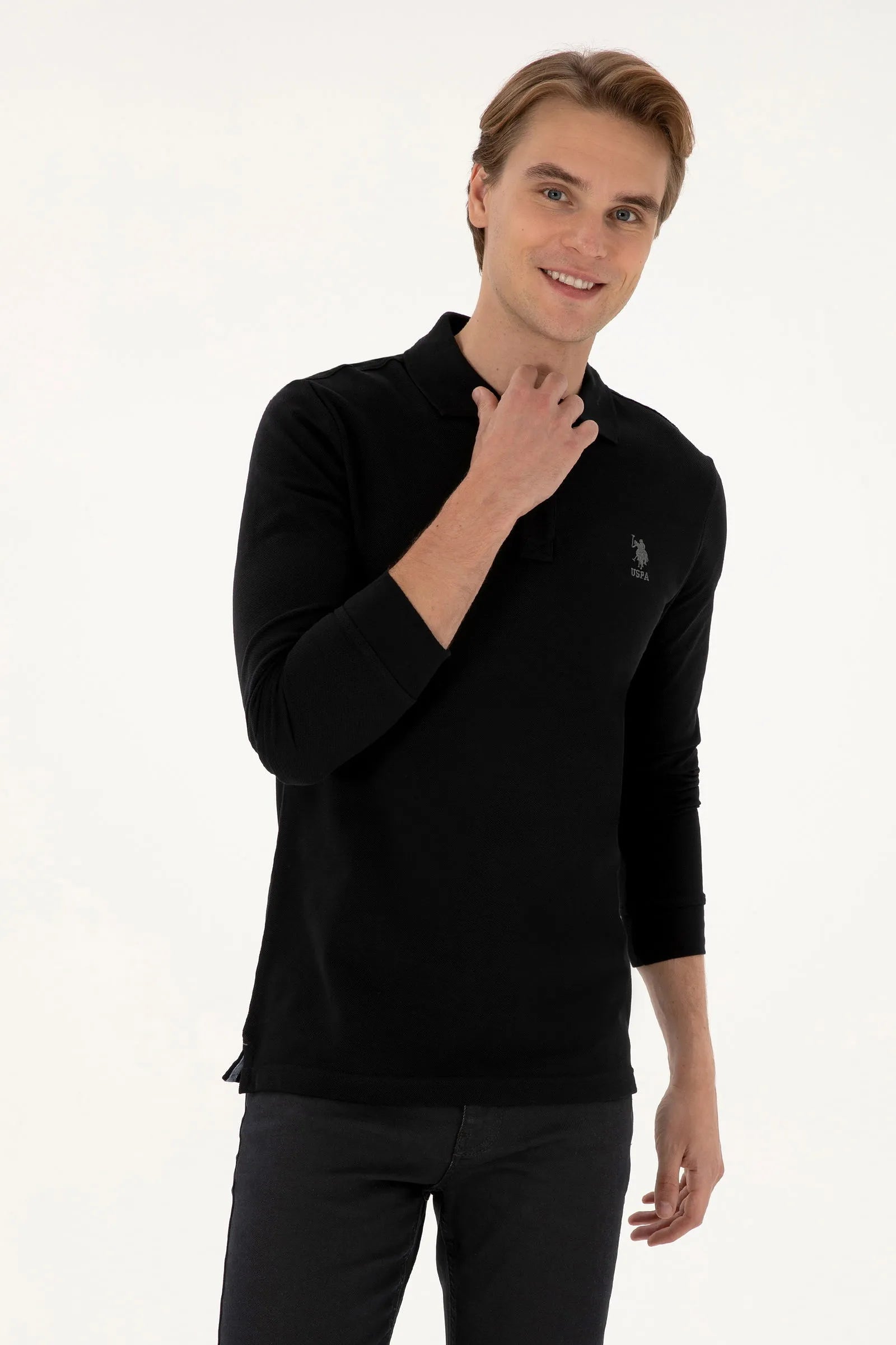 U.S. Polo Assn._Black_Black Long Sleeve Polo Shirt_G081SZ0820 2226497_VR046_01