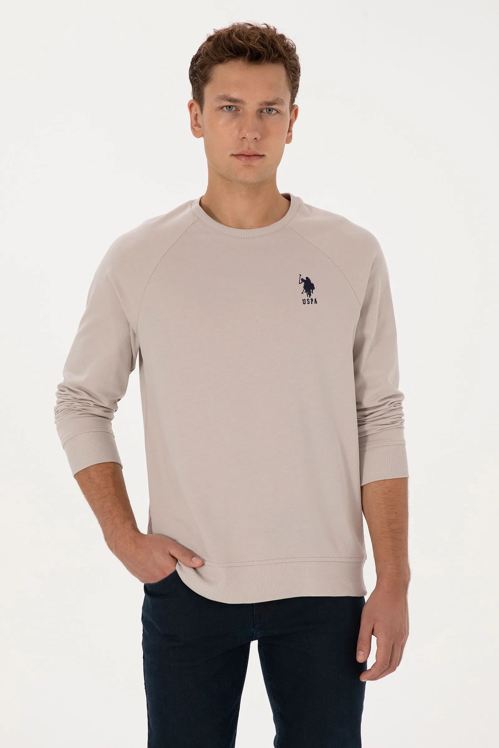 U.S. Polo Assn._Stone_Stone Sweatshirt With Logo_G081SZ0820 2231755_VR049_01