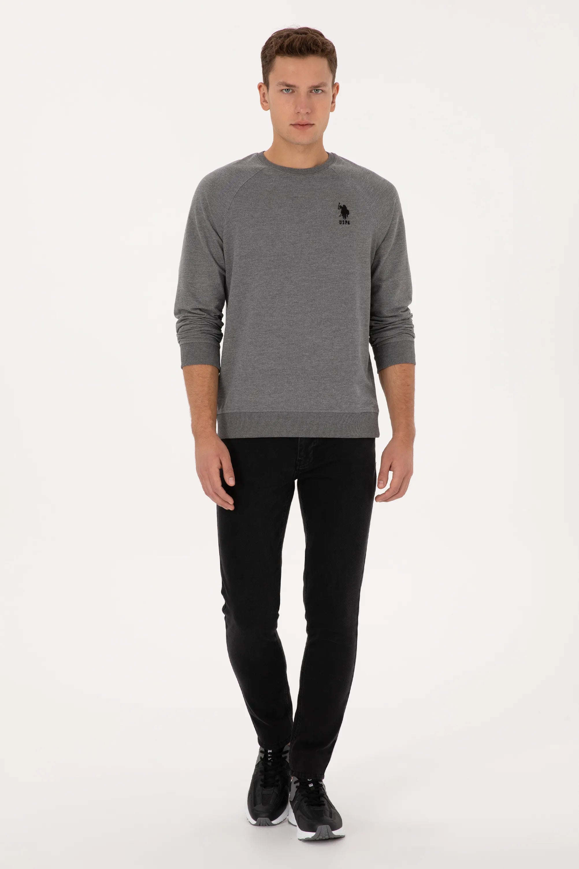 U.S. Polo Assn._Anthracite Mela_Anthracite Mela Sweatshirt With Logo_G081SZ0820 2231755_VR081_04