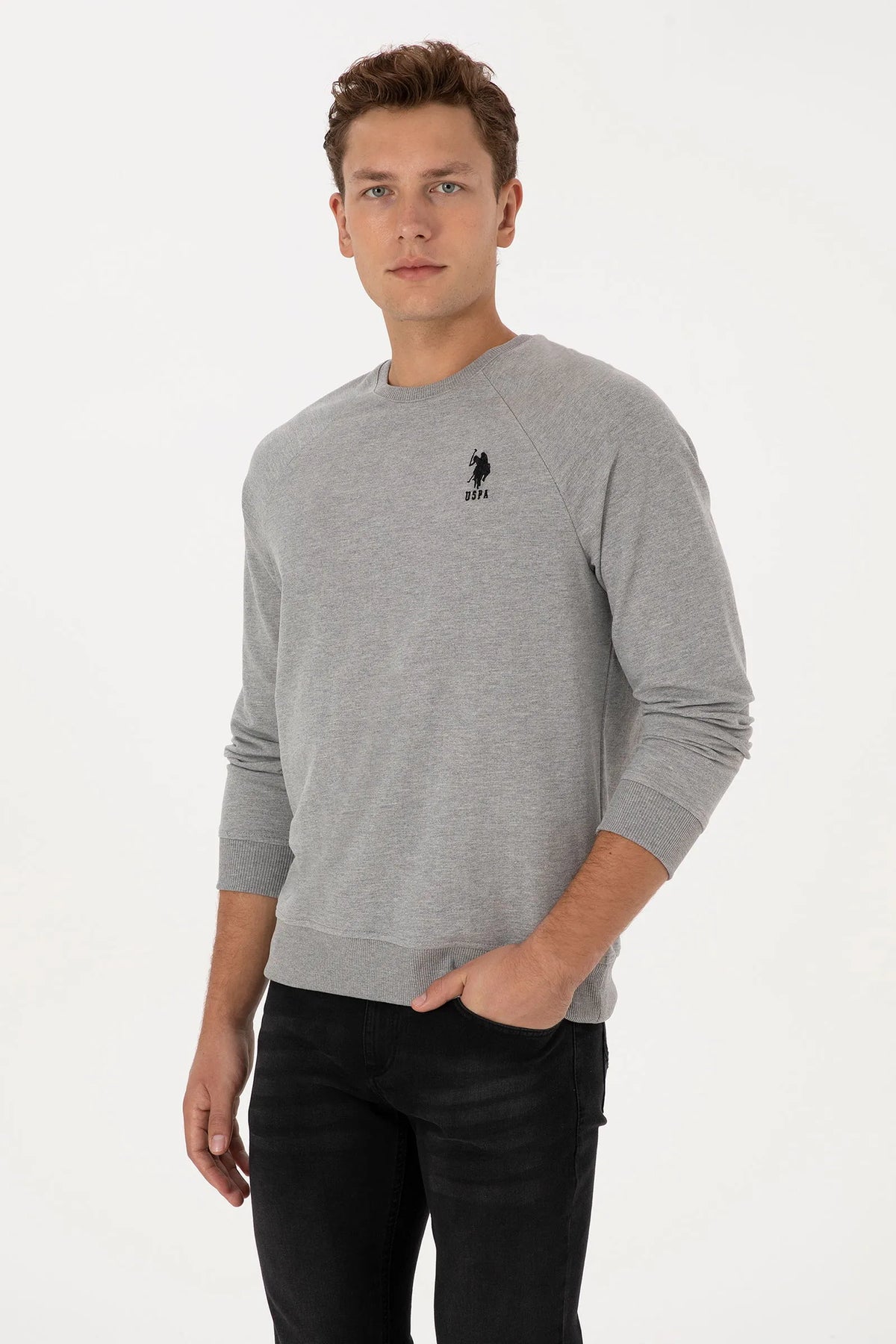 U.S. Polo Assn. Grey Melange Men Grey Melange Crew Neck Sweatshirt SKU: G081SZ0820 2231755_VR086 Image 01