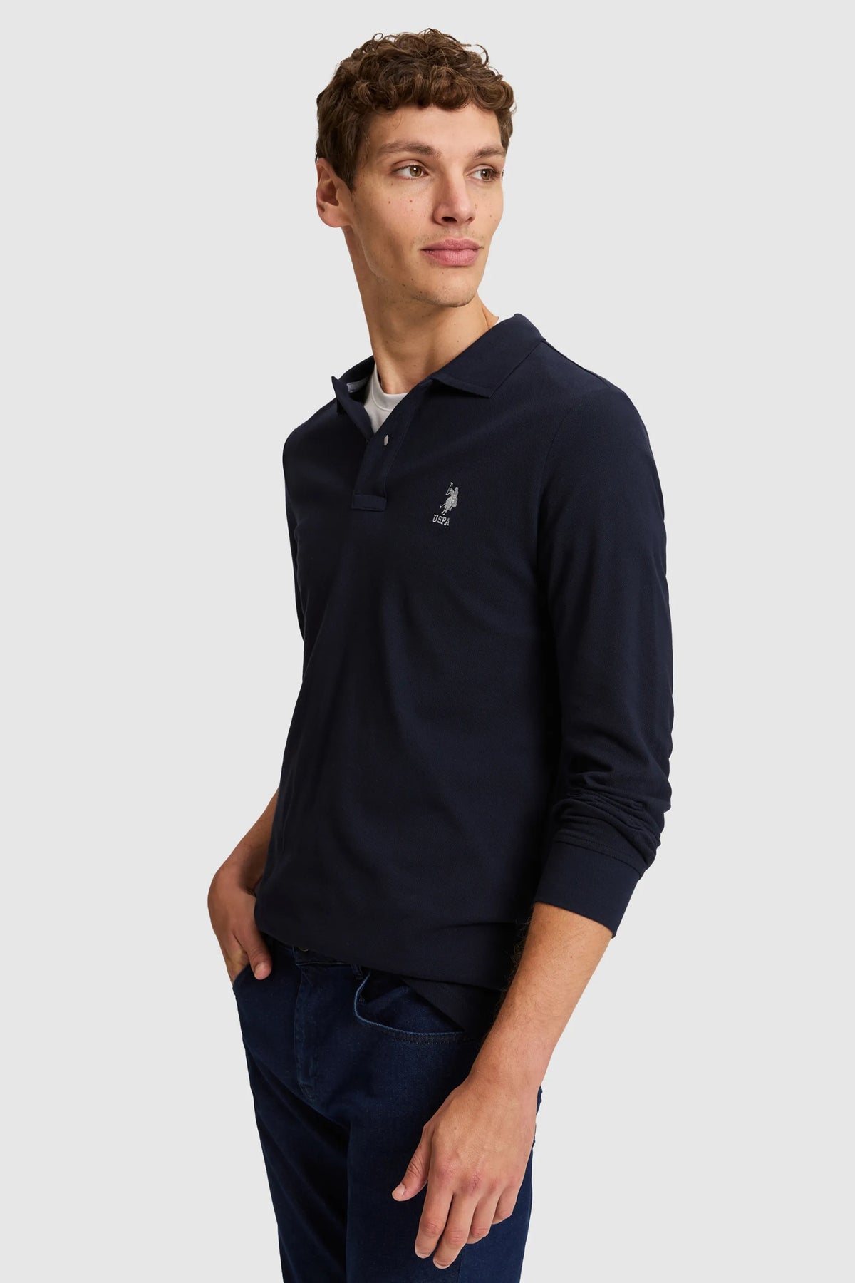 U.S. Polo Assn. Navy Men Navy Long Sleeve Cotton Polo Shirt SKU: G081SZ0820 PU-13485_VR033 Image 03