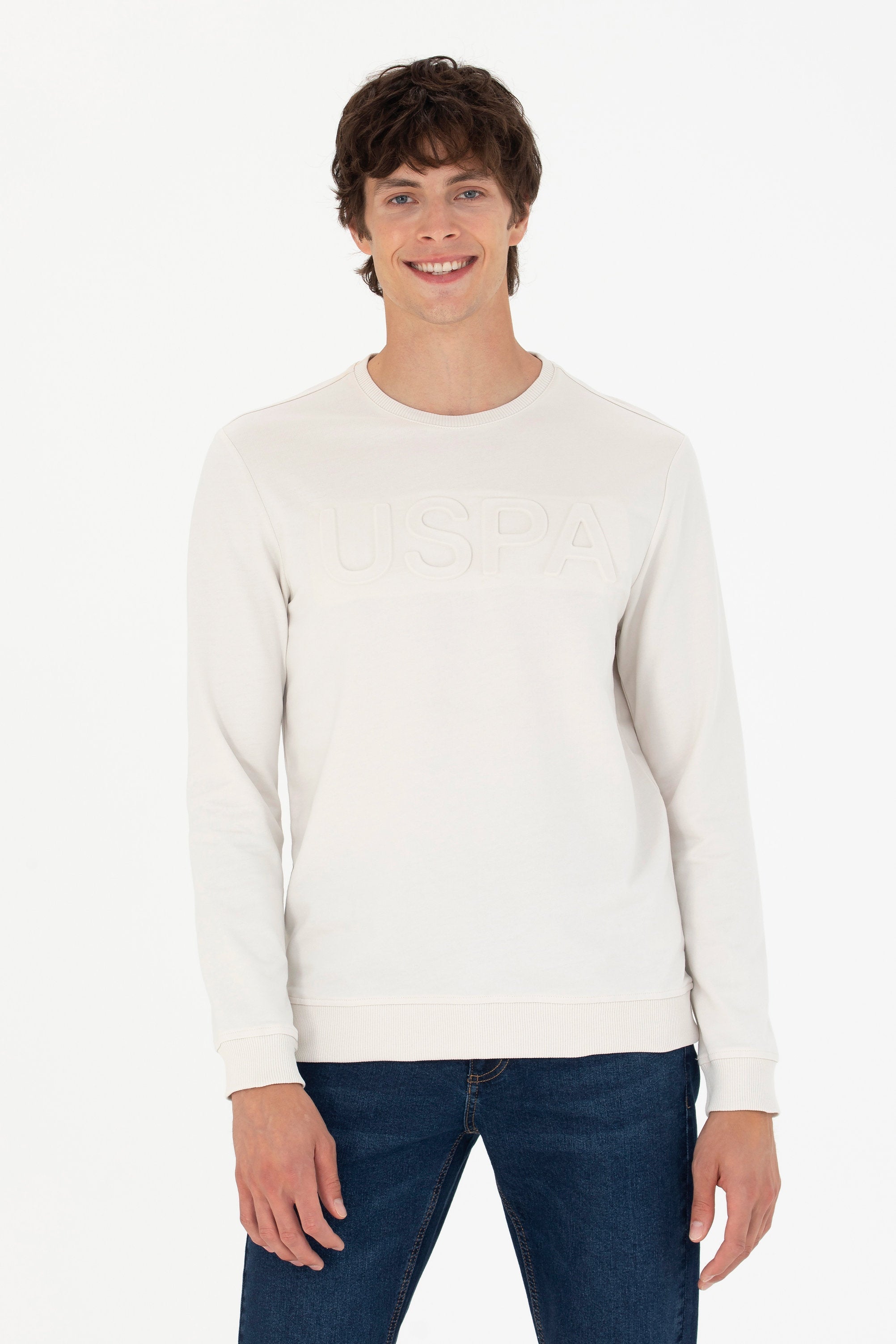 Beige Sweatshirt With Embossed &