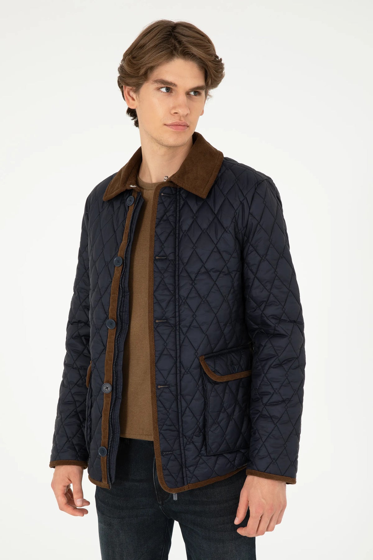 U.S. Polo Assn. Navy Men Navy Diamond Quilted Contrast Trim Puffer Jacket SKU: G081SZ0MS0 1946176_VR033 Image 03