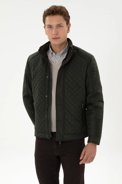 U.S. Polo Assn. Dark Green Men Dark Green Diamond Quilted Stand Collar Puffer Jacket SKU: G081SZ0MS0 2248735_VR079 Image 03