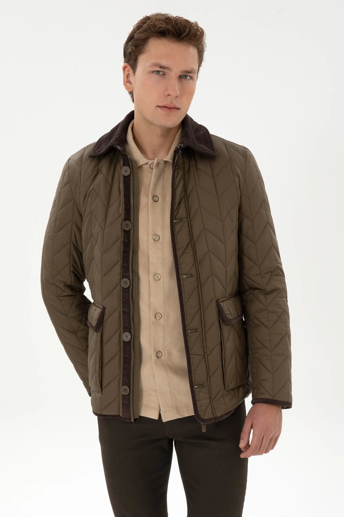 U.S. Polo Assn. Khaki Men Khaki Chevron Quilted Faux Fur Collar Puffer Jacket SKU: G081SZ0MS0 2263158_VR027 Image 03
