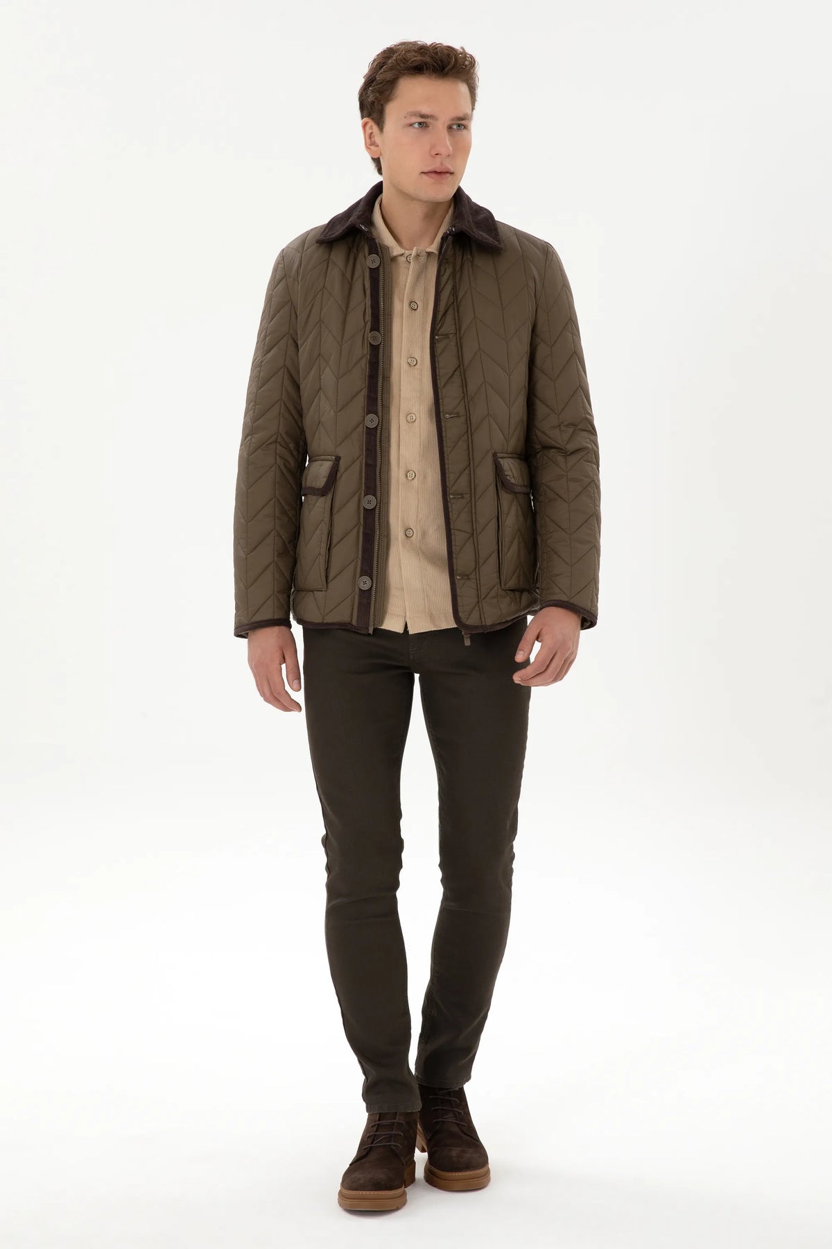 U.S. Polo Assn. Khaki Men Khaki Chevron Quilted Faux Fur Collar Puffer Jacket SKU: G081SZ0MS0 2263158_VR027 Image 04