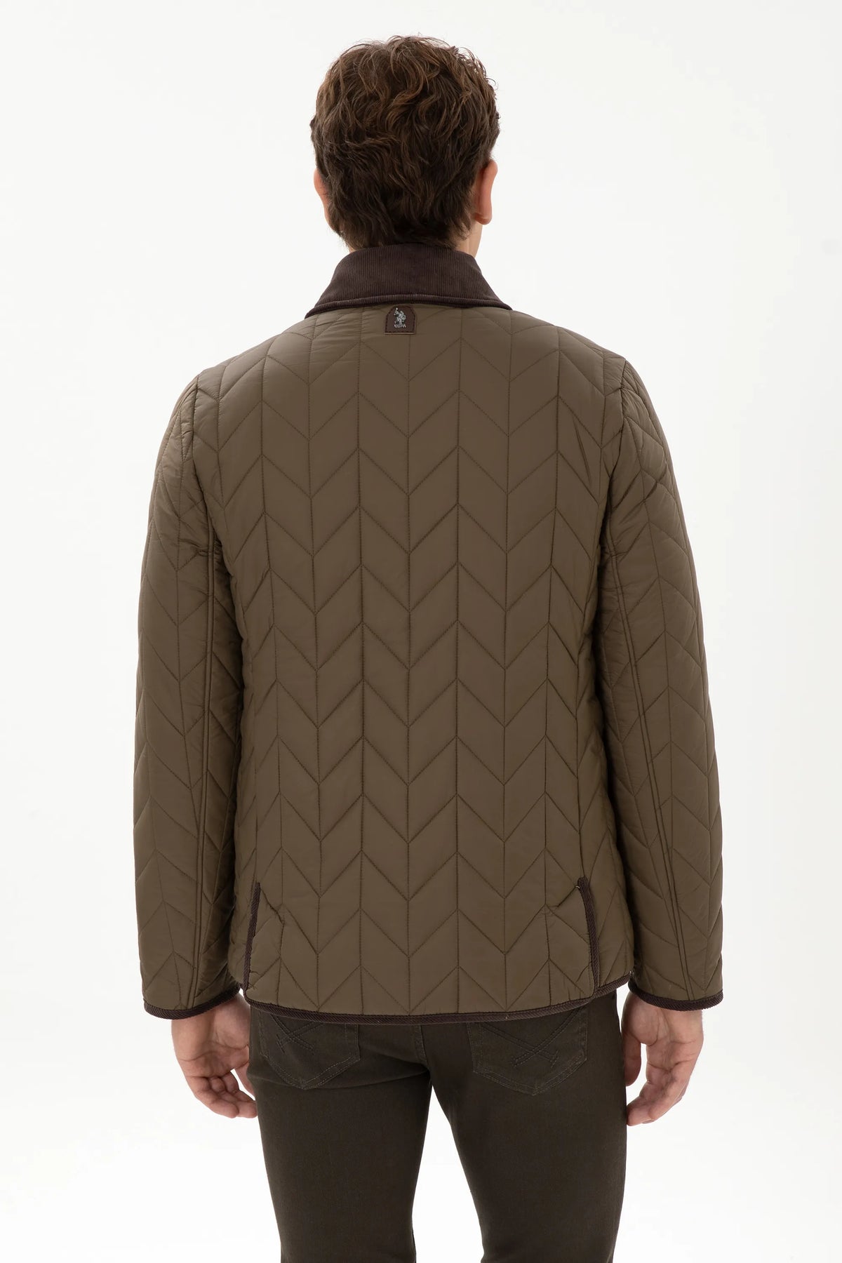 U.S. Polo Assn. Khaki Men Khaki Chevron Quilted Faux Fur Collar Puffer Jacket SKU: G081SZ0MS0 2263158_VR027 Image 05