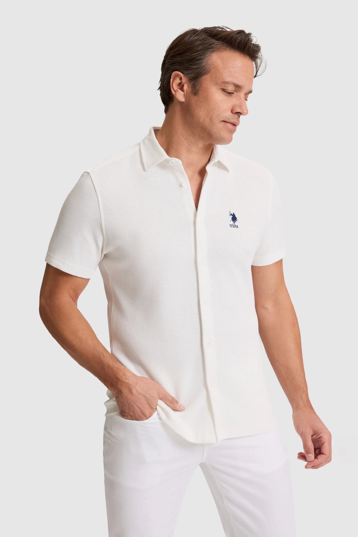 U.S. Polo Assn. White Men White Short Sleeve Textured Polo Shirt SKU: G081SZ0OG0 PU-10230_VR013 Image 03