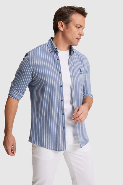 U.S. Polo Assn. Outdoor Navy Men Outdoor Navy Long Sleeve Striped Shirt SKU: G081SZ0OG0 PU-10232_VR059 Image 03