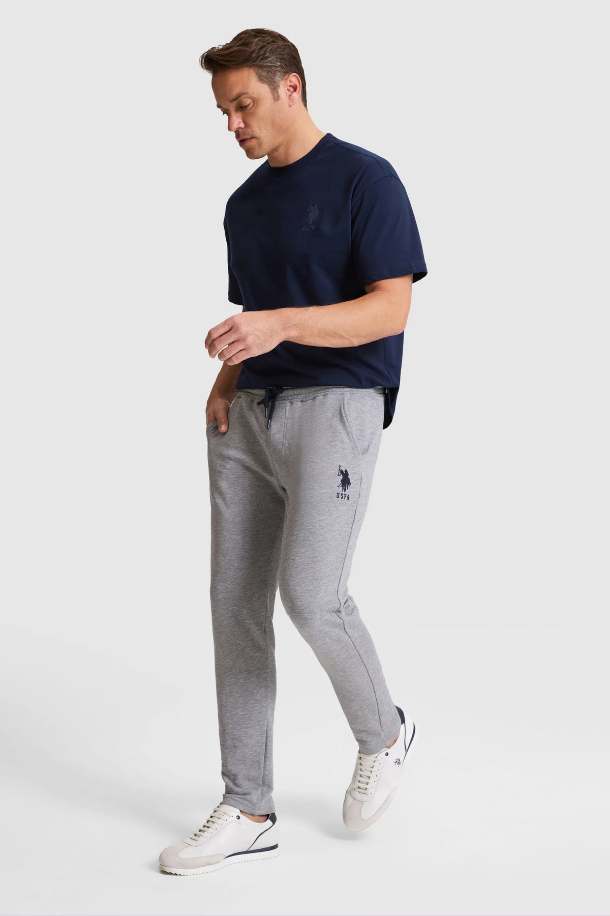 U.S. Polo Assn. Grey Melange Men Grey Melange Cuffed Jersey Sweatpants SKU: G081SZ0OP0 PU-8758_VR086 Image 03