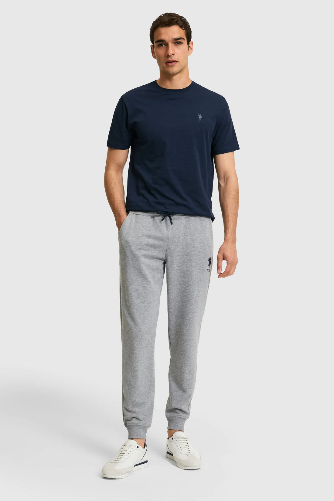 U.S. Polo Assn. Grey Melange Men Grey Melange Cuffed Drawstring Sweatpants SKU: G081SZ0OP0 PU-8760_VR086 Image 01