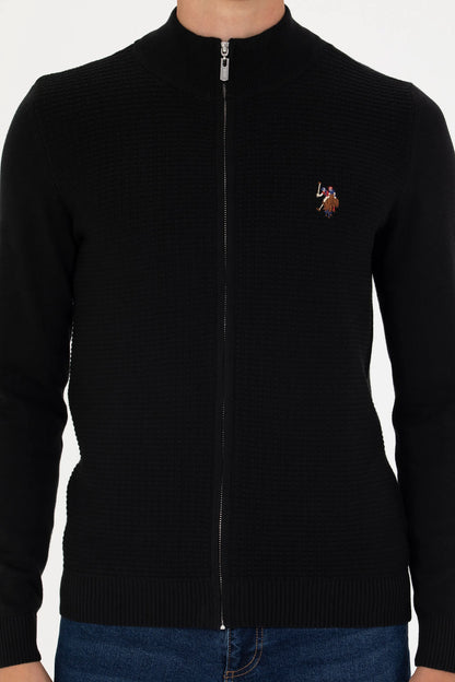 U.S. Polo Assn. Black Men Black Waffle Knit Zip Through Cardigan SKU: G081SZ0TH0 1629653_VR046 Image 06