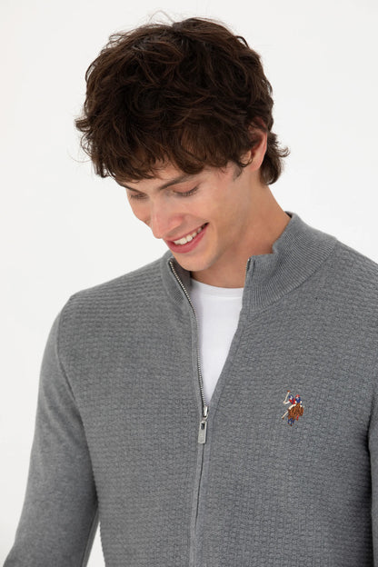 U.S. Polo Assn. Grey Melange Men Grey Melange Zip Through Knitted Cardigan SKU: G081SZ0TH0 1629653_VR086 Image 02