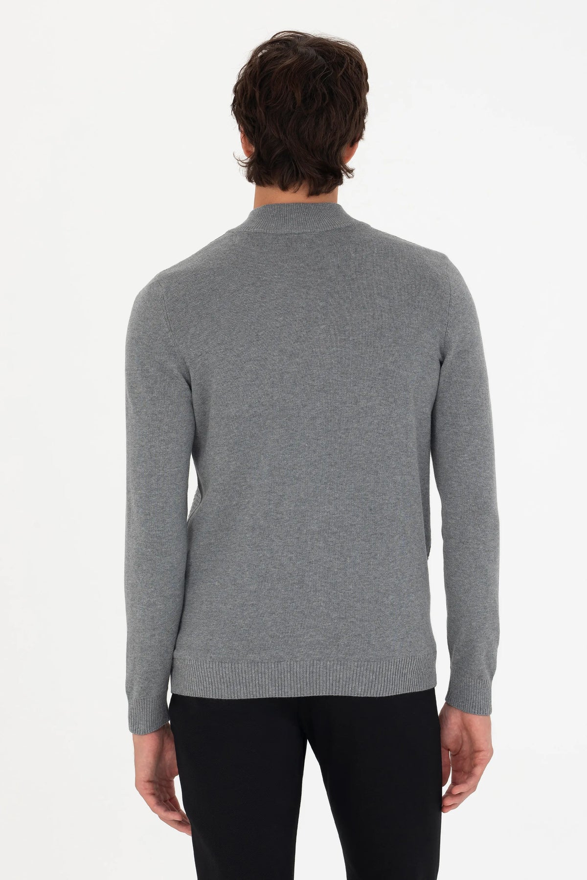 U.S. Polo Assn. Grey Melange Men Grey Melange Zip Through Knitted Cardigan SKU: G081SZ0TH0 1629653_VR086 Image 05