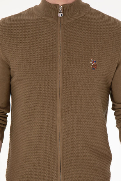 U.S. Polo Assn. Khaki Men Khaki Zip Through Ribbed Knitted Cardigan SKU: G081SZ0TH0 1920466_VR027 Image 06