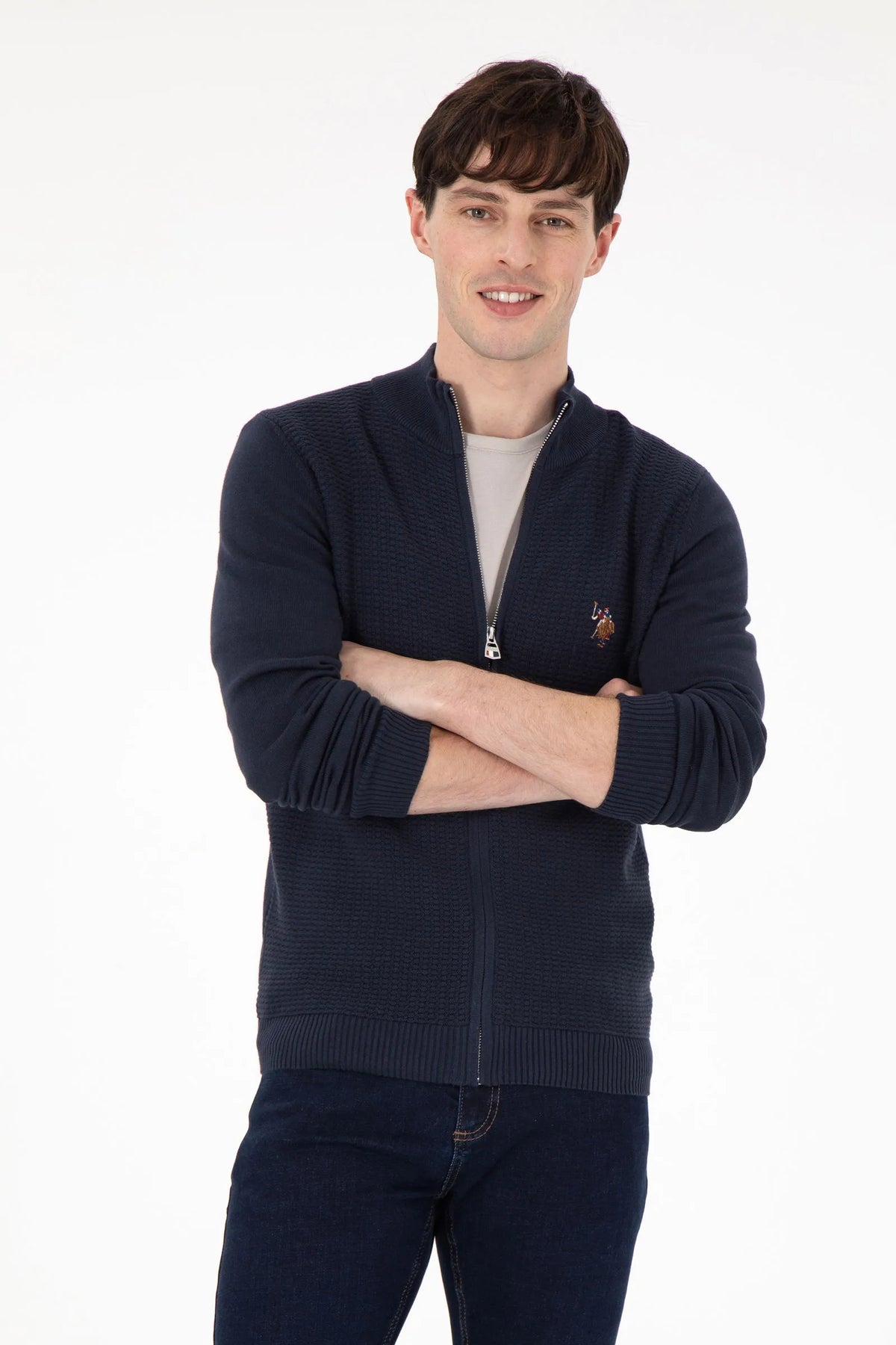U.S. Polo Assn. Navy Men Navy Zip Through Knitted Cardigan SKU: G081SZ0TH0 1920466_VR033 Image 01