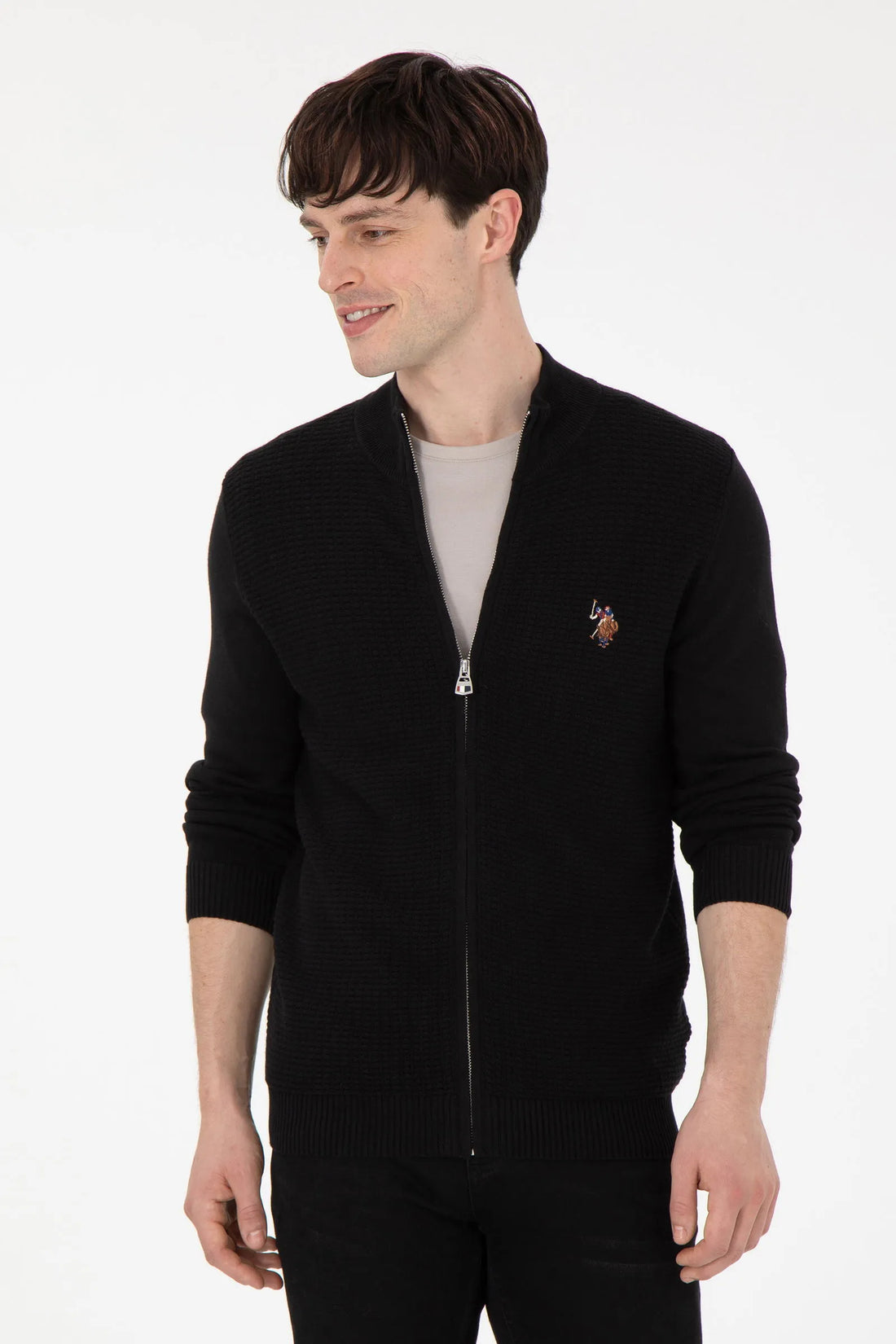 U.S. Polo Assn. Black Men Black Zip Through Knitted Cardigan SKU: G081SZ0TH0 1920466_VR046 Image 01