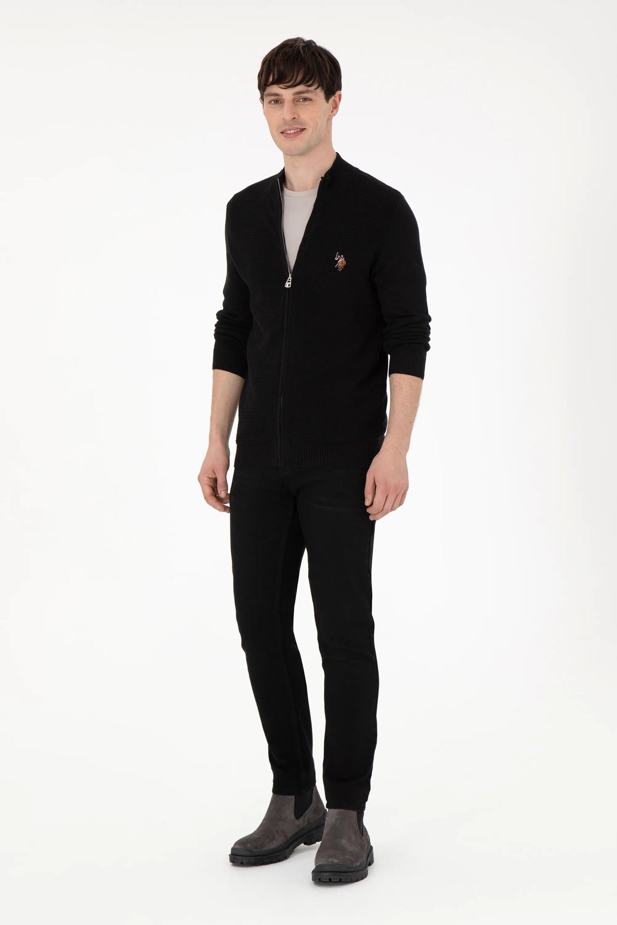 U.S. Polo Assn. Black Men Black Zip Through Knitted Cardigan SKU: G081SZ0TH0 1920466_VR046 Image 04