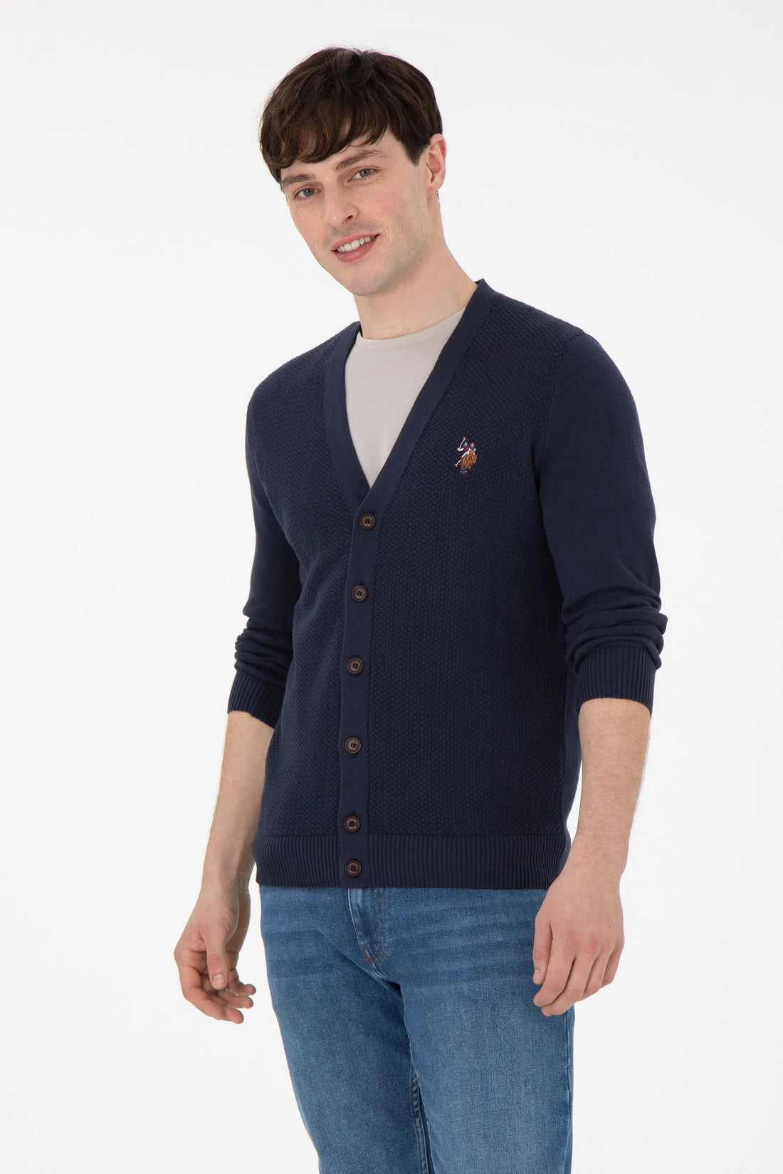 U.S. Polo Assn. Navy Men Navy Button Through V Neck Knitted Cardigan SKU: G081SZ0TH0 1920741_VR033 Image 01