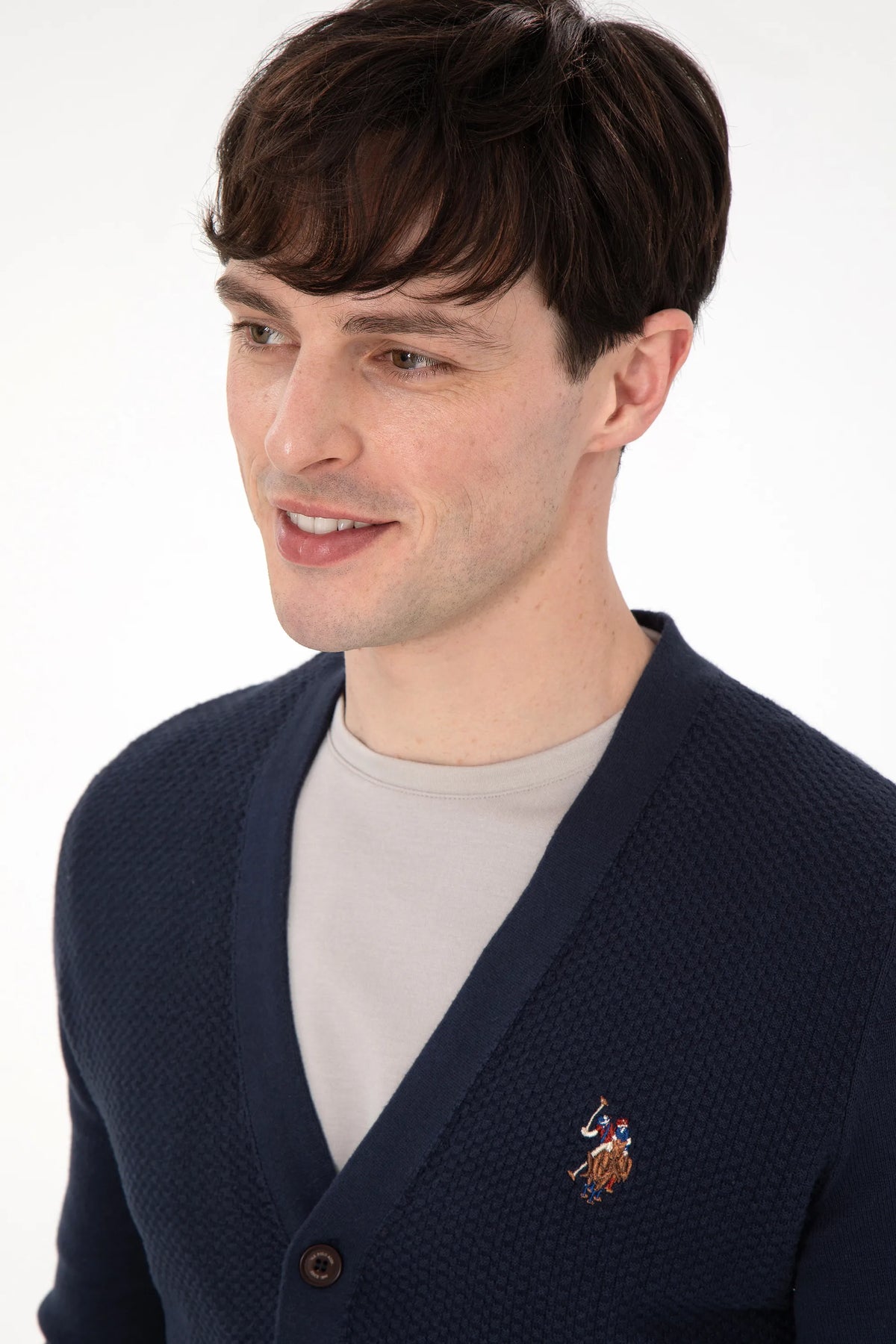 U.S. Polo Assn. Navy Men Navy Button Through V Neck Knitted Cardigan SKU: G081SZ0TH0 1920741_VR033 Image 02