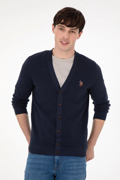 U.S. Polo Assn. Navy Men Navy Button Through V Neck Knitted Cardigan SKU: G081SZ0TH0 1920741_VR033 Image 03