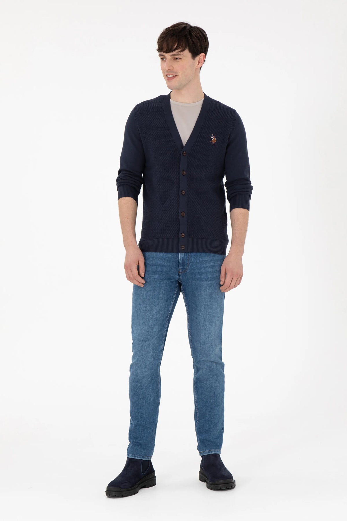 U.S. Polo Assn. Navy Men Navy Button Through V Neck Knitted Cardigan SKU: G081SZ0TH0 1920741_VR033 Image 04