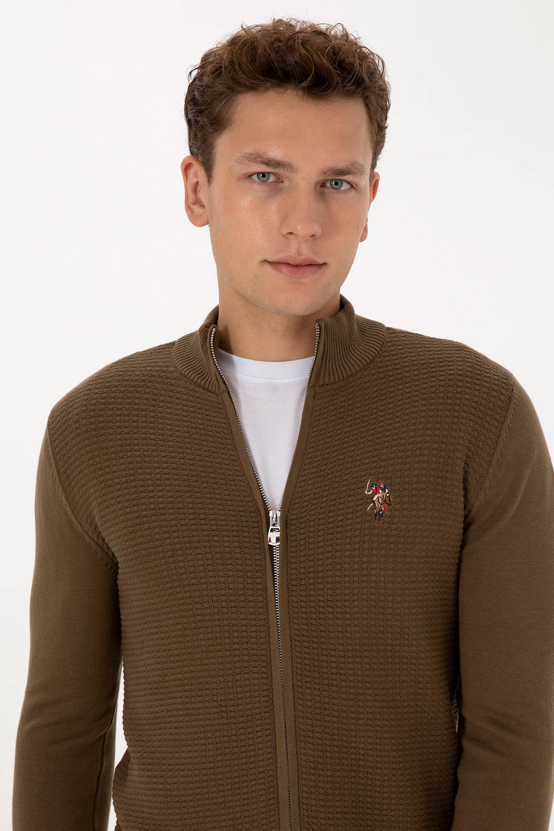 U.S. Polo Assn. Khaki Men Khaki Zip Through Knitted Cardigan SKU: G081SZ0TH0 2227188_VR027 Image 02