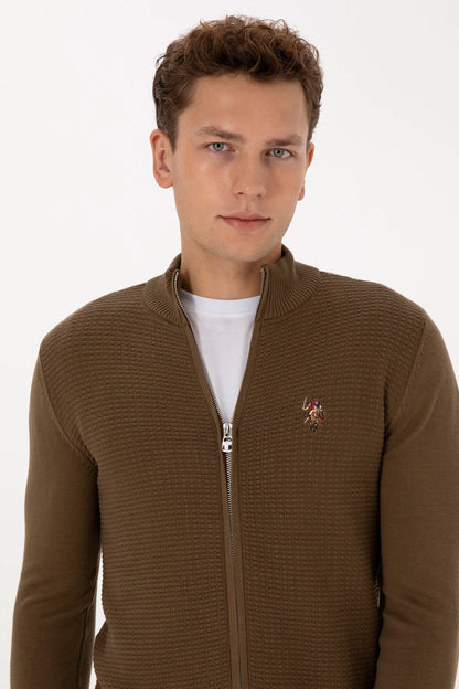 U.S. Polo Assn. Khaki Men Khaki Zip Through Knitted Cardigan SKU: G081SZ0TH0 2227188_VR027 Image 02
