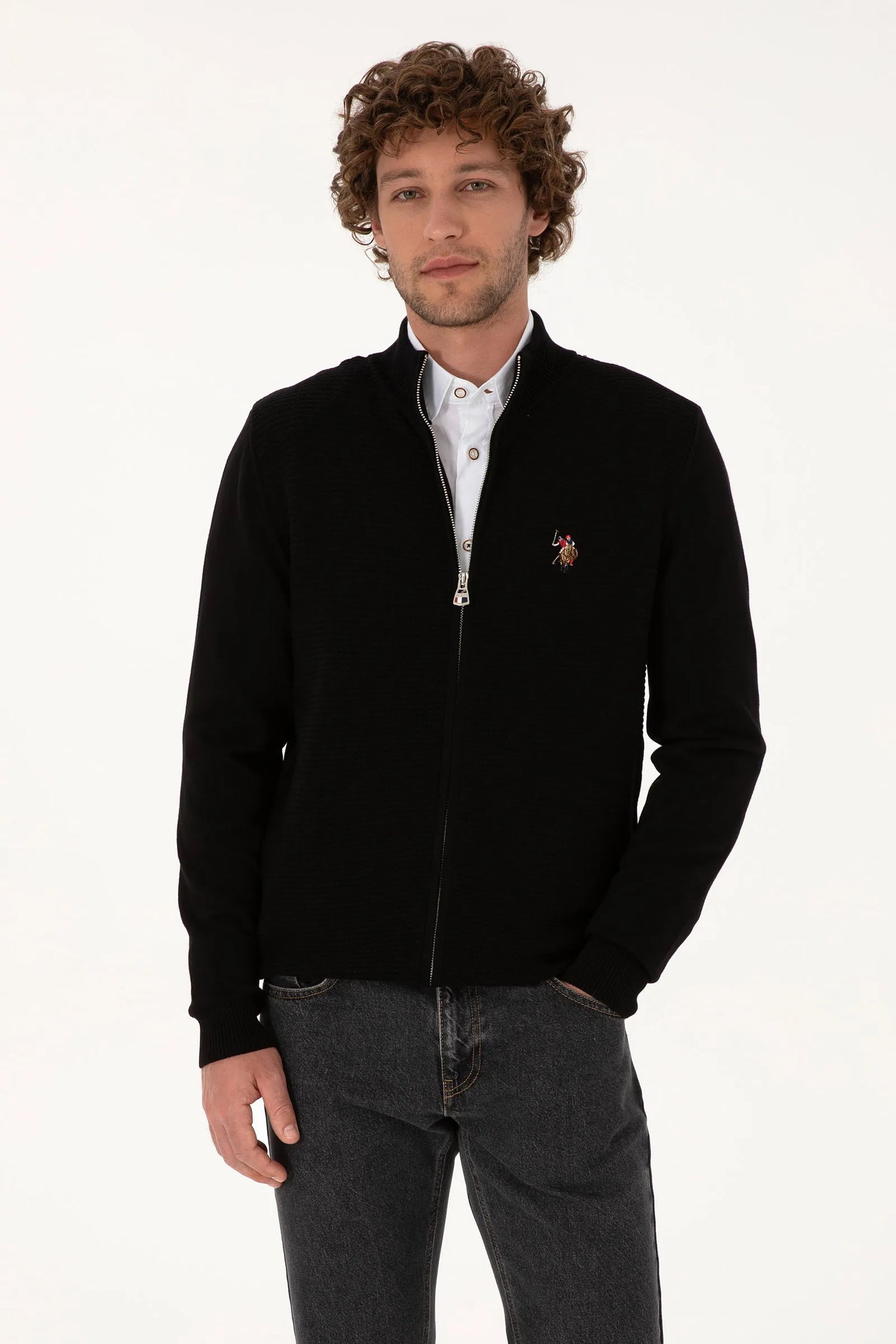 U.S. Polo Assn._Black_Black Zip Up Cardigan_G081SZ0TH0 2227188_VR046_01