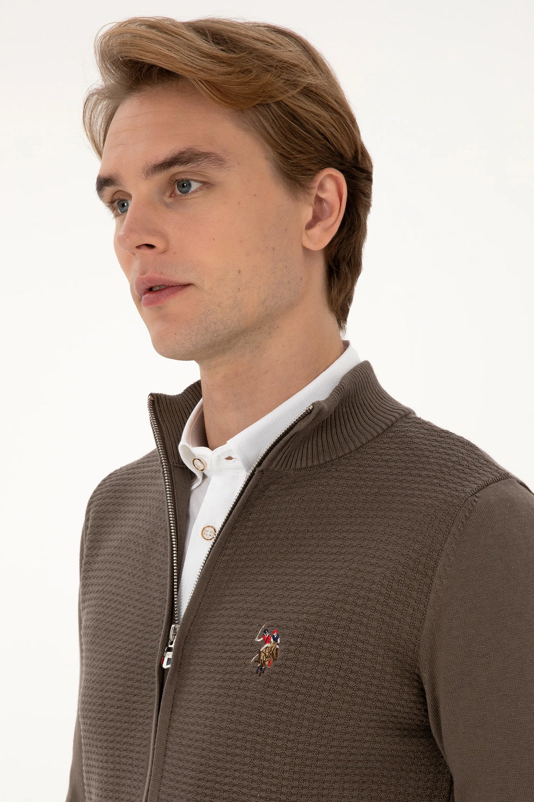 U.S. Polo Assn. Mink Men Mink Zip Through Knitted Cardigan SKU: G081SZ0TH0 2227188_VR052 Image 02