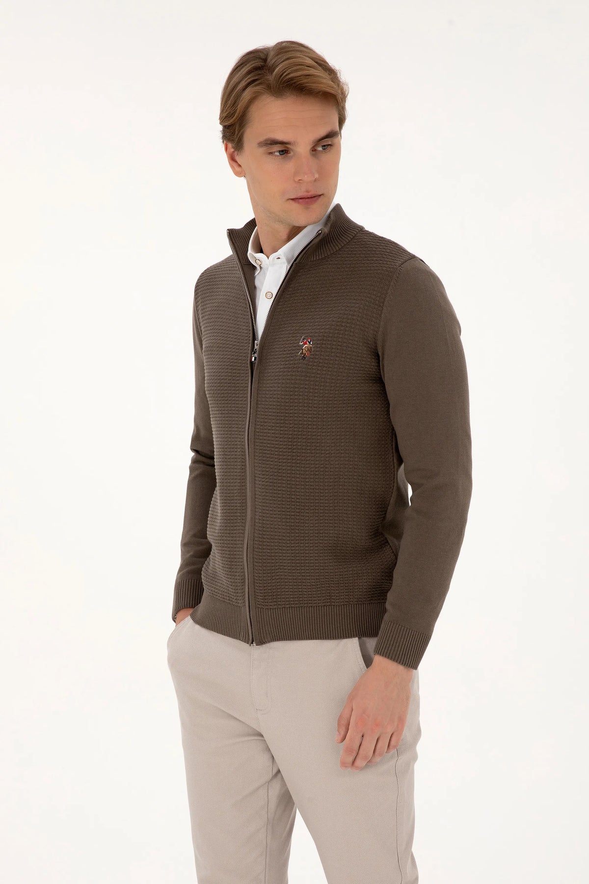 U.S. Polo Assn. Mink Men Mink Zip Through Knitted Cardigan SKU: G081SZ0TH0 2227188_VR052 Image 03