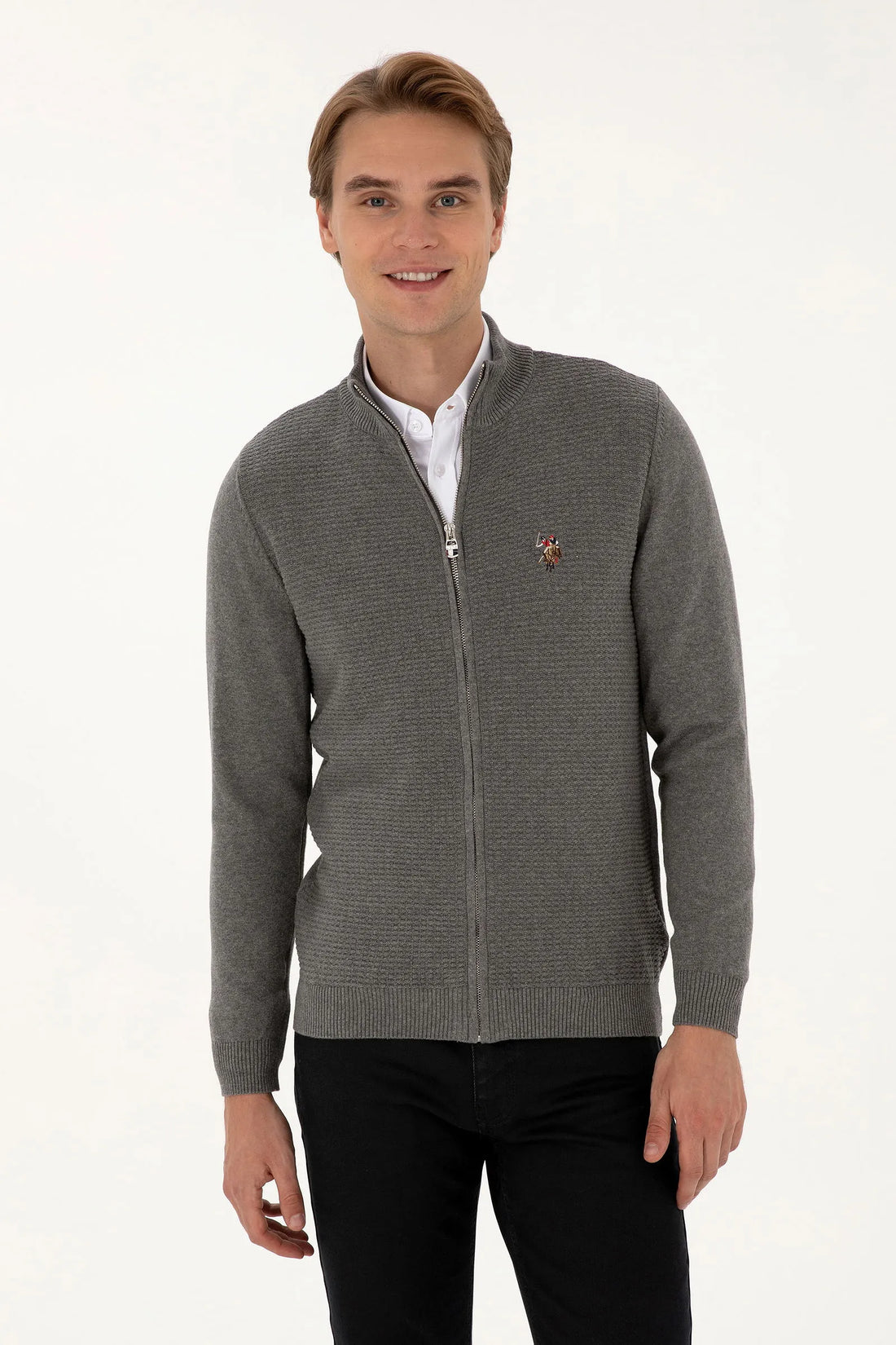 U.S. Polo Assn._Grey Melange_Grey Melange Knitting Cardigan_G081SZ0TH0 2227188_VR086_01