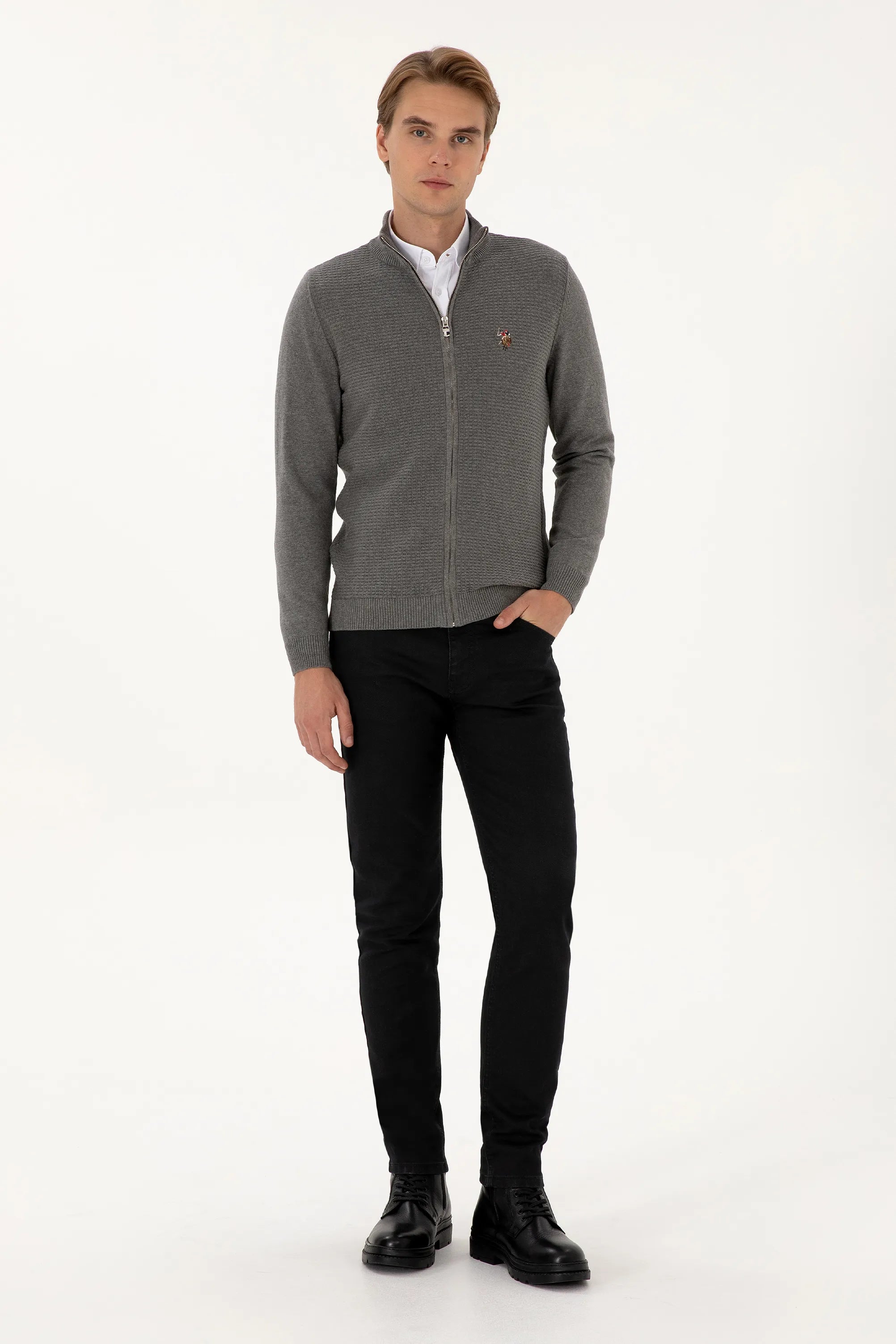 U.S. Polo Assn._Grey Melange_Grey Melange Knitting Cardigan_G081SZ0TH0 2227188_VR086_04