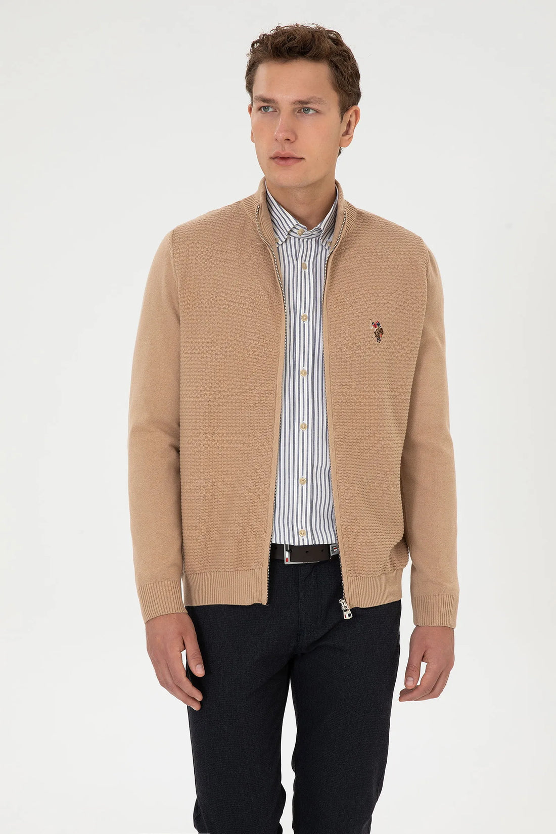 U.S. Polo Assn._Camel Melange_Camel Melange Zip Up Cardigan_G081SZ0TH0 2227188_VR122_01