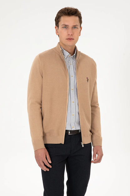U.S. Polo Assn._Camel Melange_Camel Melange Zip Up Cardigan_G081SZ0TH0 2227188_VR122_03