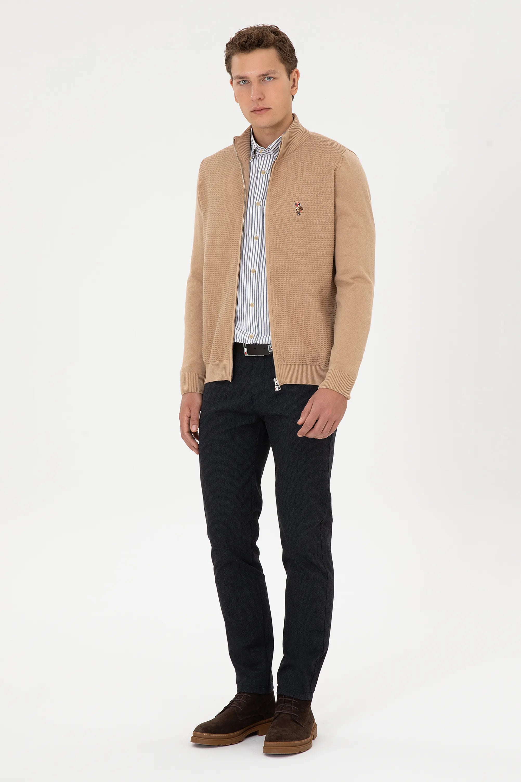 U.S. Polo Assn._Camel Melange_Camel Melange Zip Up Cardigan_G081SZ0TH0 2227188_VR122_04