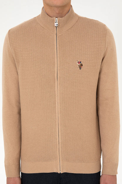 U.S. Polo Assn._Camel Melange_Camel Melange Zip Up Cardigan_G081SZ0TH0 2227188_VR122_06