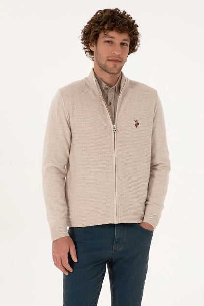 U.S. Polo Assn._Stone Melange_Stone Melange Zip Up Cardigan_G081SZ0TH0 2227188_VR225_01