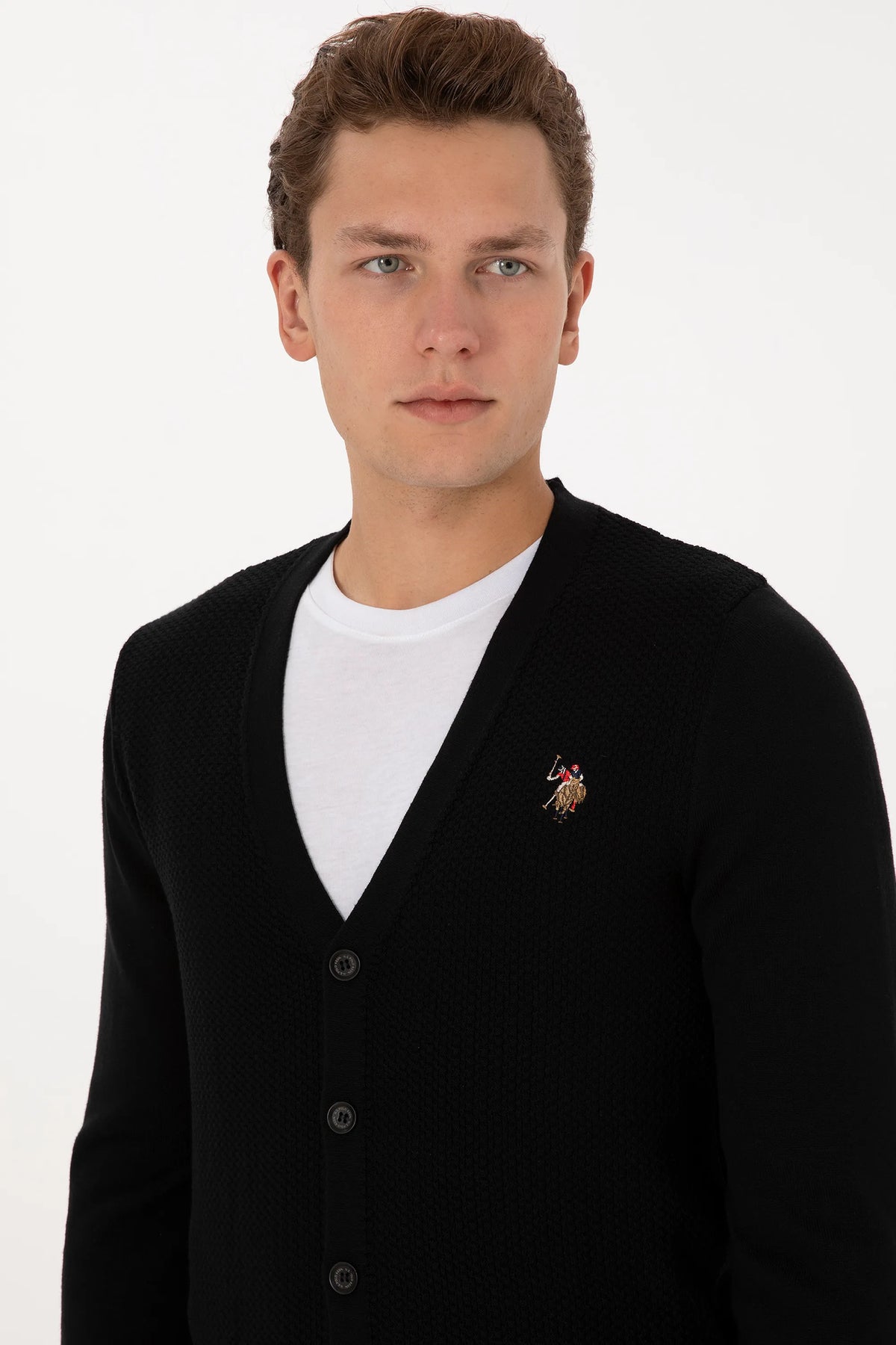 U.S. Polo Assn. Black Men Black Button Through V Neck Knitted Cardigan SKU: G081SZ0TH0 2227205_VR046 Image 02