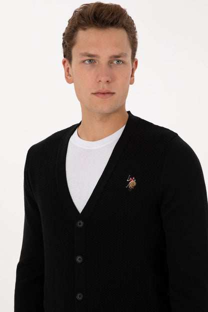 U.S. Polo Assn. Black Men Black Button Through V Neck Knitted Cardigan SKU: G081SZ0TH0 2227205_VR046 Image 02