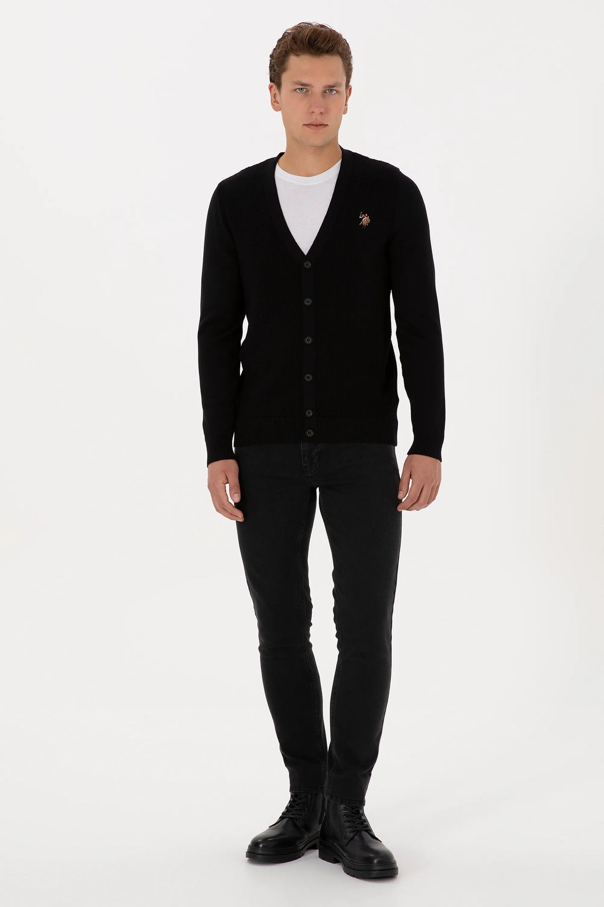 U.S. Polo Assn. Black Men Black Button Through V Neck Knitted Cardigan SKU: G081SZ0TH0 2227205_VR046 Image 04