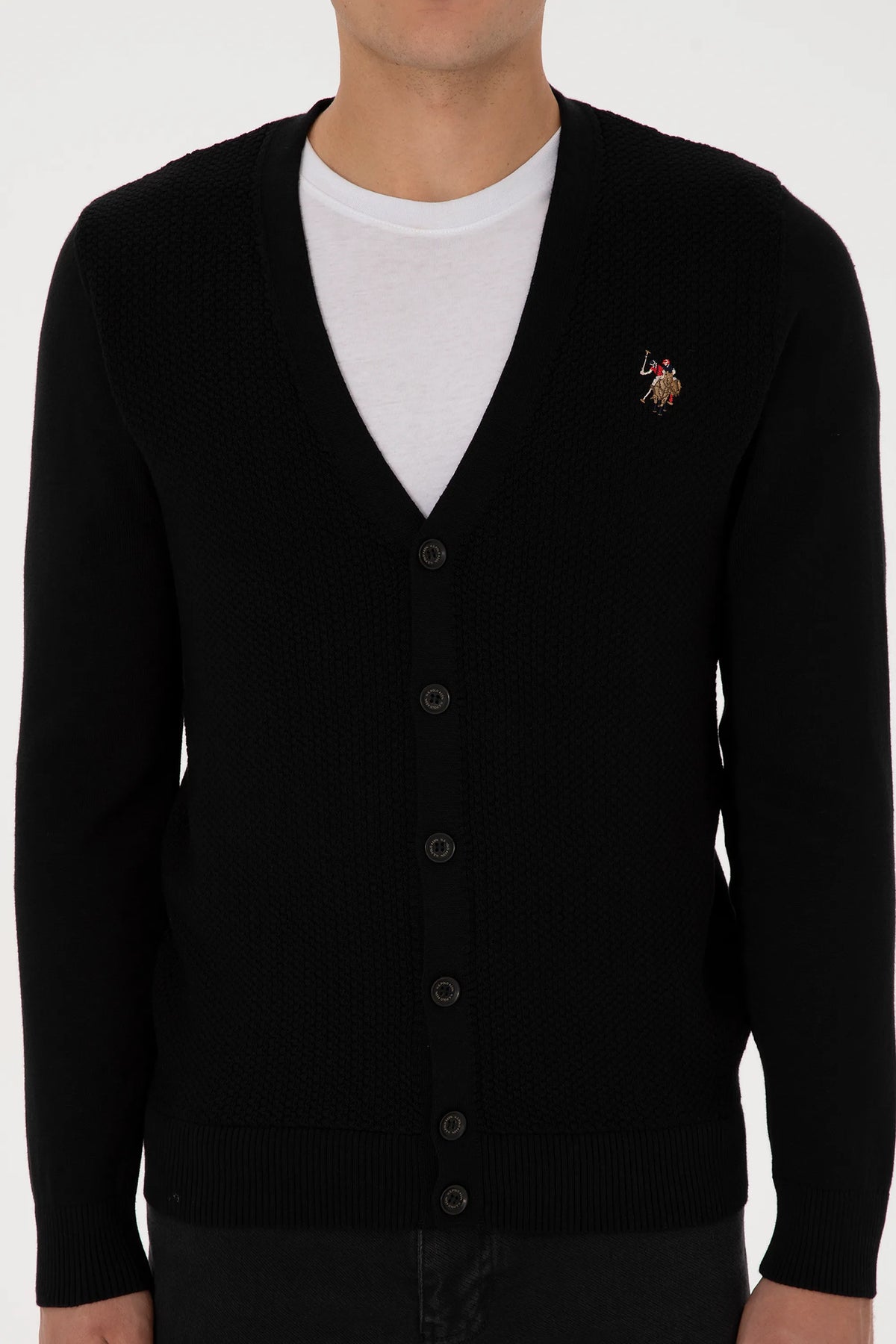 U.S. Polo Assn. Black Men Black Button Through V Neck Knitted Cardigan SKU: G081SZ0TH0 2227205_VR046 Image 06