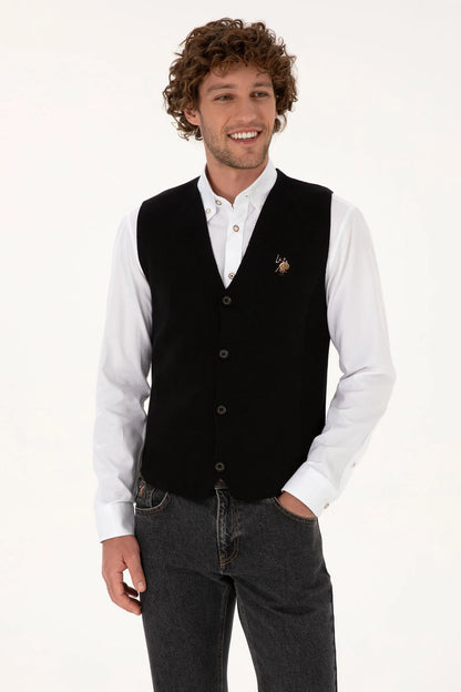 U.S. Polo Assn. Black Men Black Knitted Button Through Vest Jacket SKU: G081SZ0TH0 2236526_VR046 Image 01