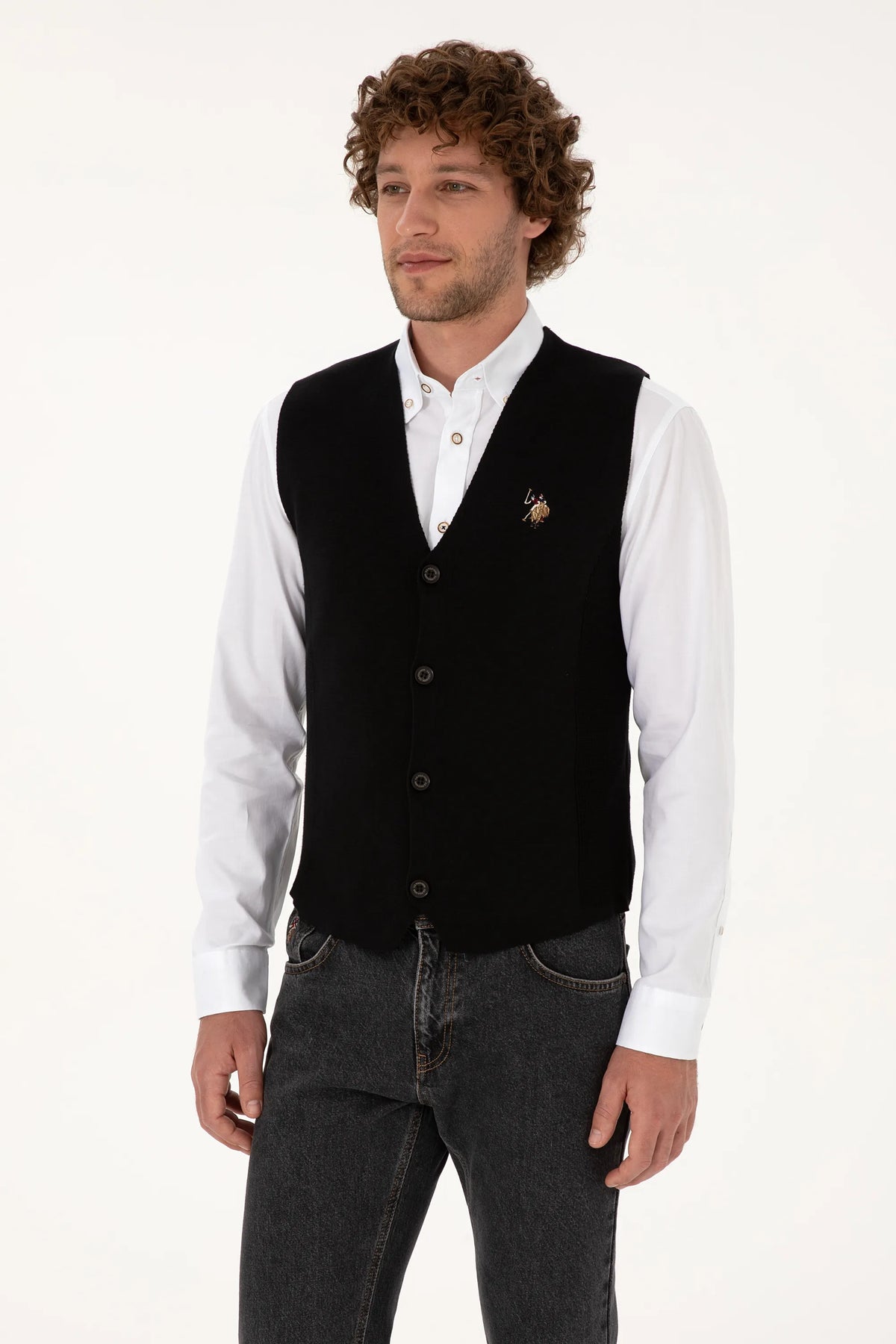 U.S. Polo Assn. Black Men Black Knitted Button Through Vest Jacket SKU: G081SZ0TH0 2236526_VR046 Image 03