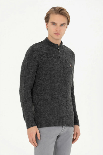 U.S. Polo Assn. Anthracite Melange Men Anthracite Melange Half Zip Knitted Pullover SKU: G081SZ0TK0 1669347_VR081 Image 01