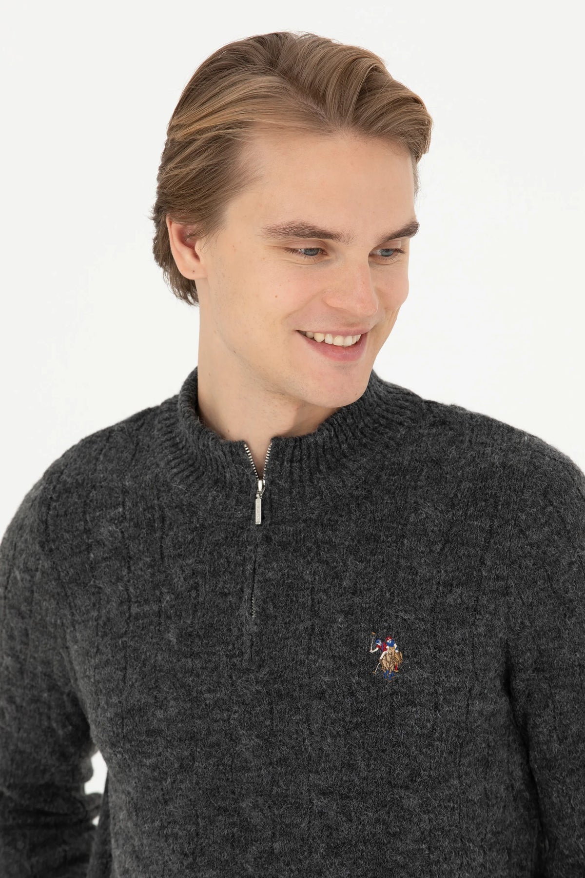 U.S. Polo Assn. Anthracite Melange Men Anthracite Melange Half Zip Knitted Pullover SKU: G081SZ0TK0 1669347_VR081 Image 02