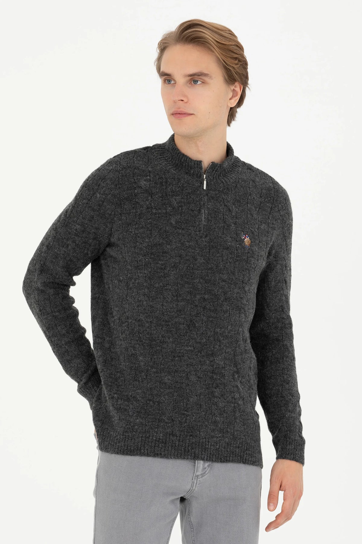 U.S. Polo Assn. Anthracite Melange Men Anthracite Melange Half Zip Knitted Pullover SKU: G081SZ0TK0 1669347_VR081 Image 03