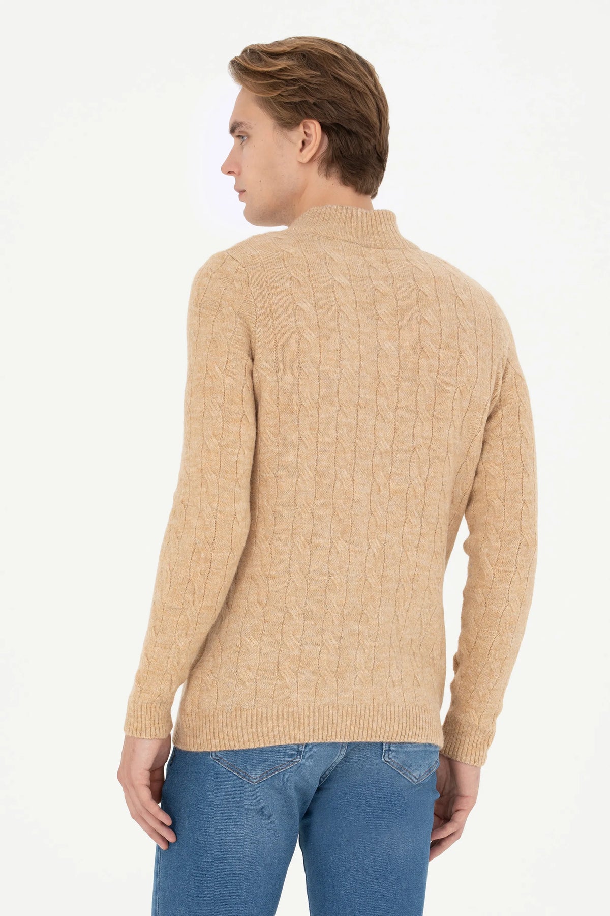 U.S. Polo Assn. Sand Melange Men Sand Melange Half Zip Knitted Pullover SKU: G081SZ0TK0 1669347_VR123 Image 05