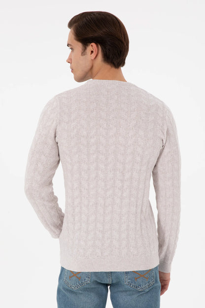 U.S. Polo Assn. Stone Melange Men Stone Melange Cable Knit Crew Neck Pullover SKU: G081SZ0TK0 1920815_VR225 Image 05