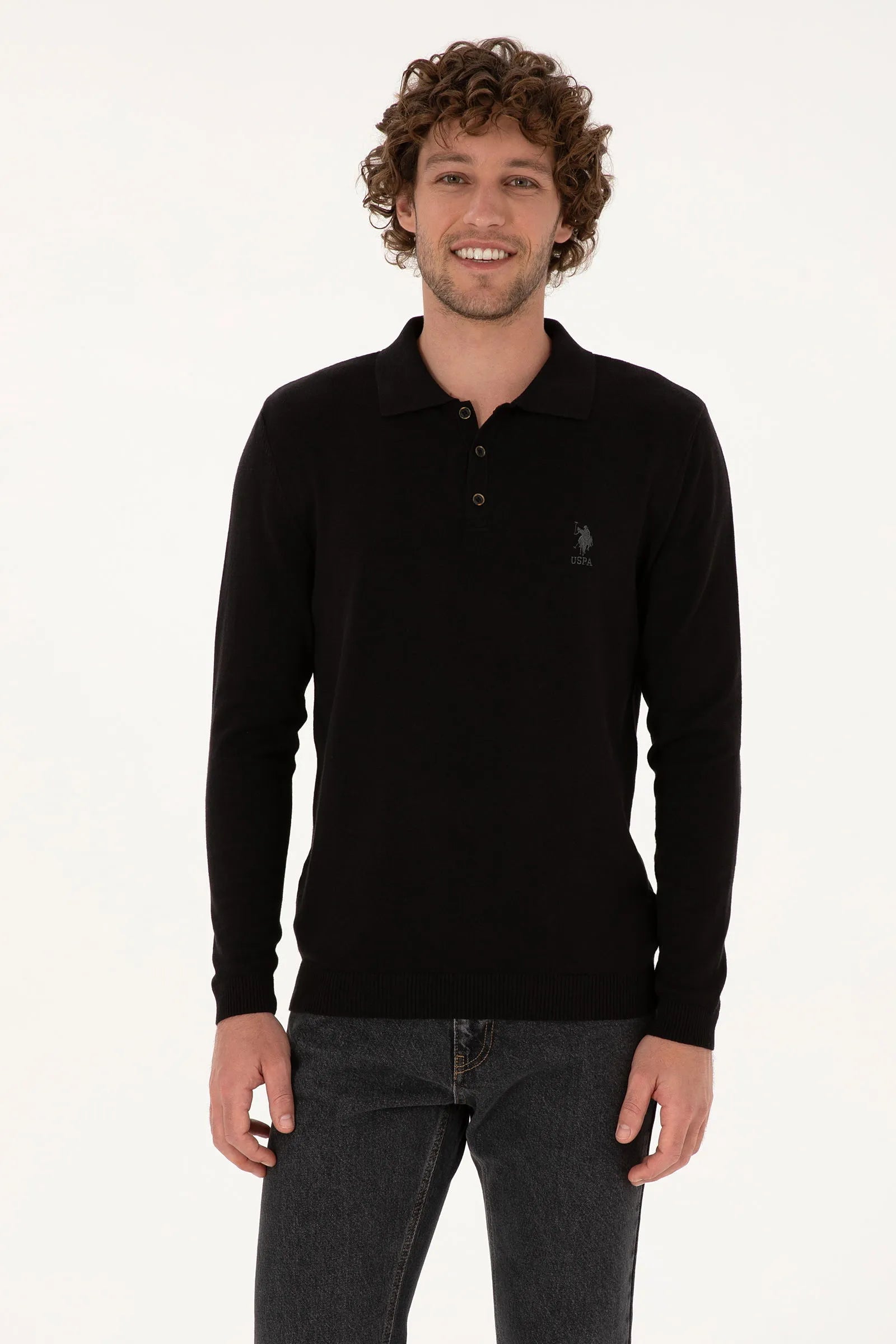U.S. Polo Assn._Black_Black Long Sleeve Polo Shirt_G081SZ0TK0 2227111_VR046_01